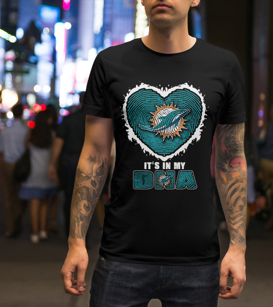 It's In My DNA Miami Dolphins Heart Fingerprint T-Shirt
