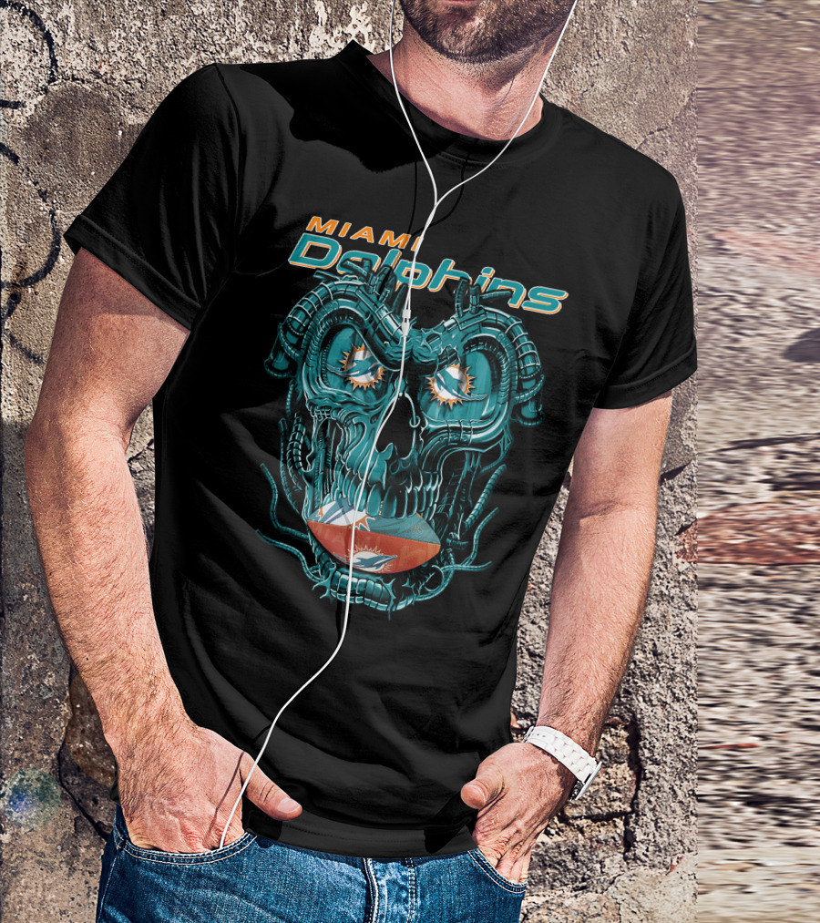 Miami Dolphins Dragonskull Fusion Football T-Shirt