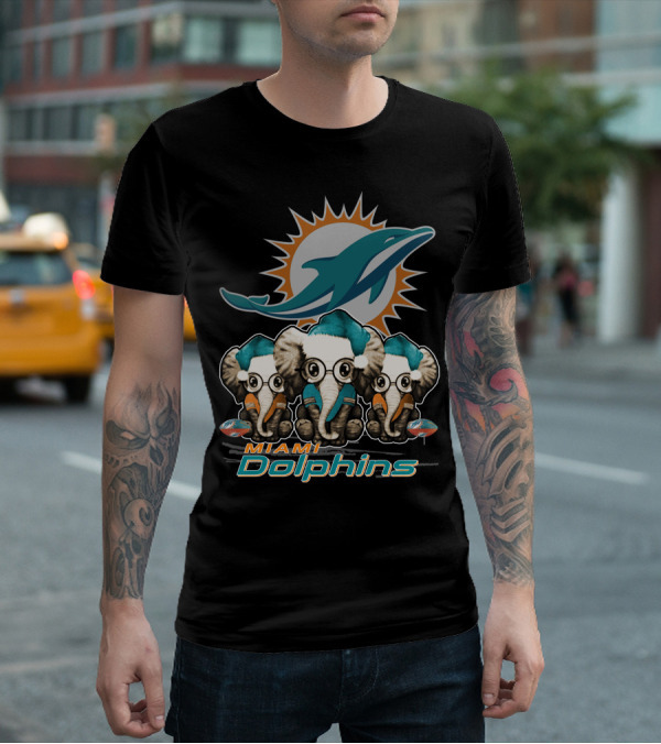 Miami Dolphins Christmas Elephants T-Shirt