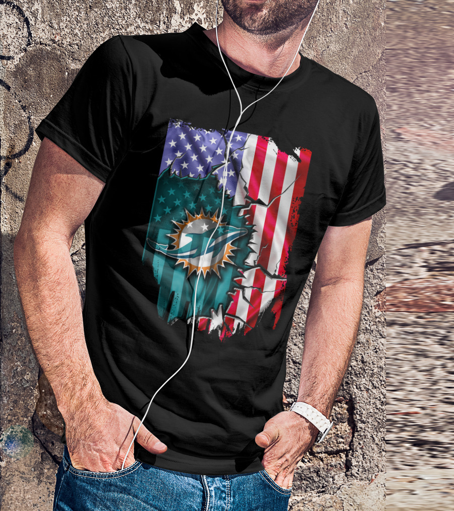 USA Flag Miami Dolphins Logo Cracked Effect T-Shirt