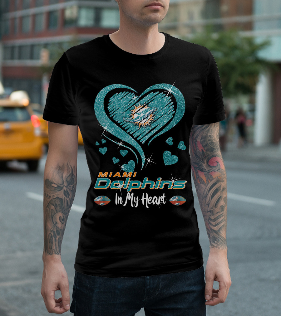 Miami Dolphins Heart Sparkle T-Shirt