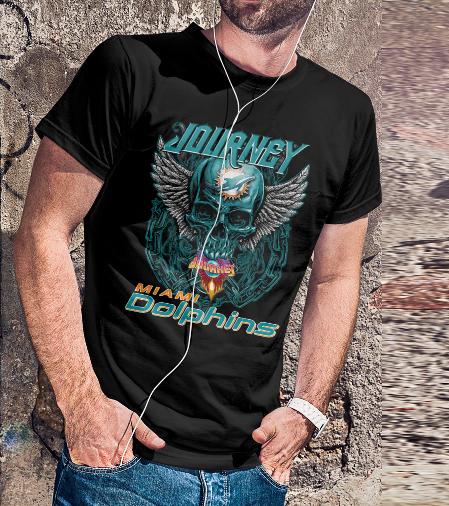 Journey Miami Dolphins Skull Wings T-Shirt