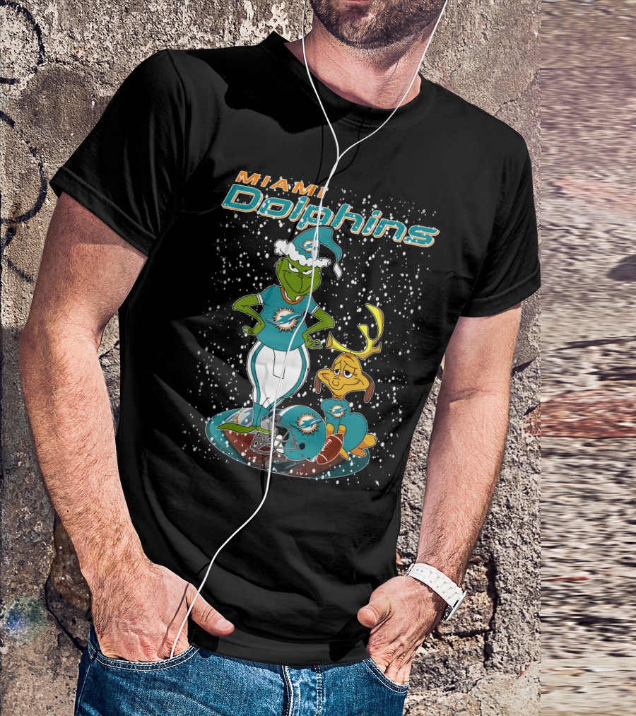 Grinchxmas Miami Dolphins Holiday Football T-Shirt