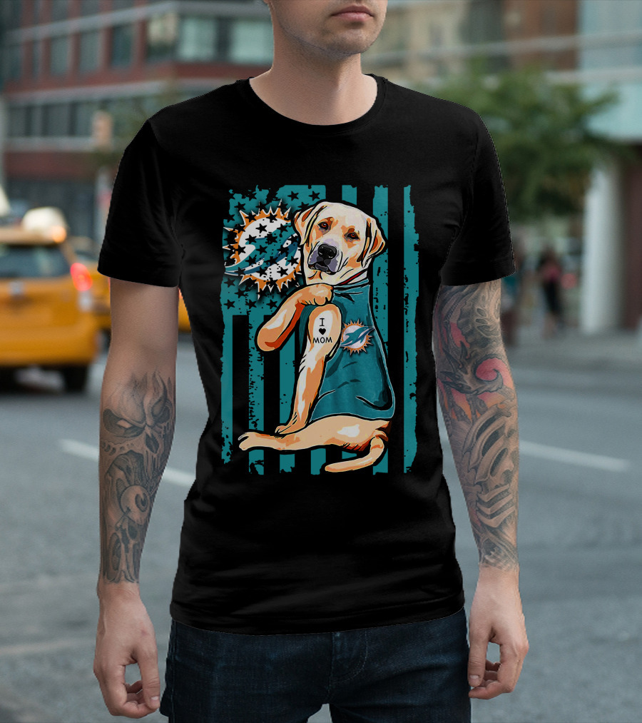 Labrador Retriever Miami Dolphins I Love Mom T-Shirt