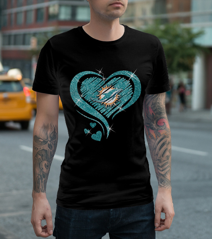 Heart Diamond Miami Dolphins Sparkling T-Shirt