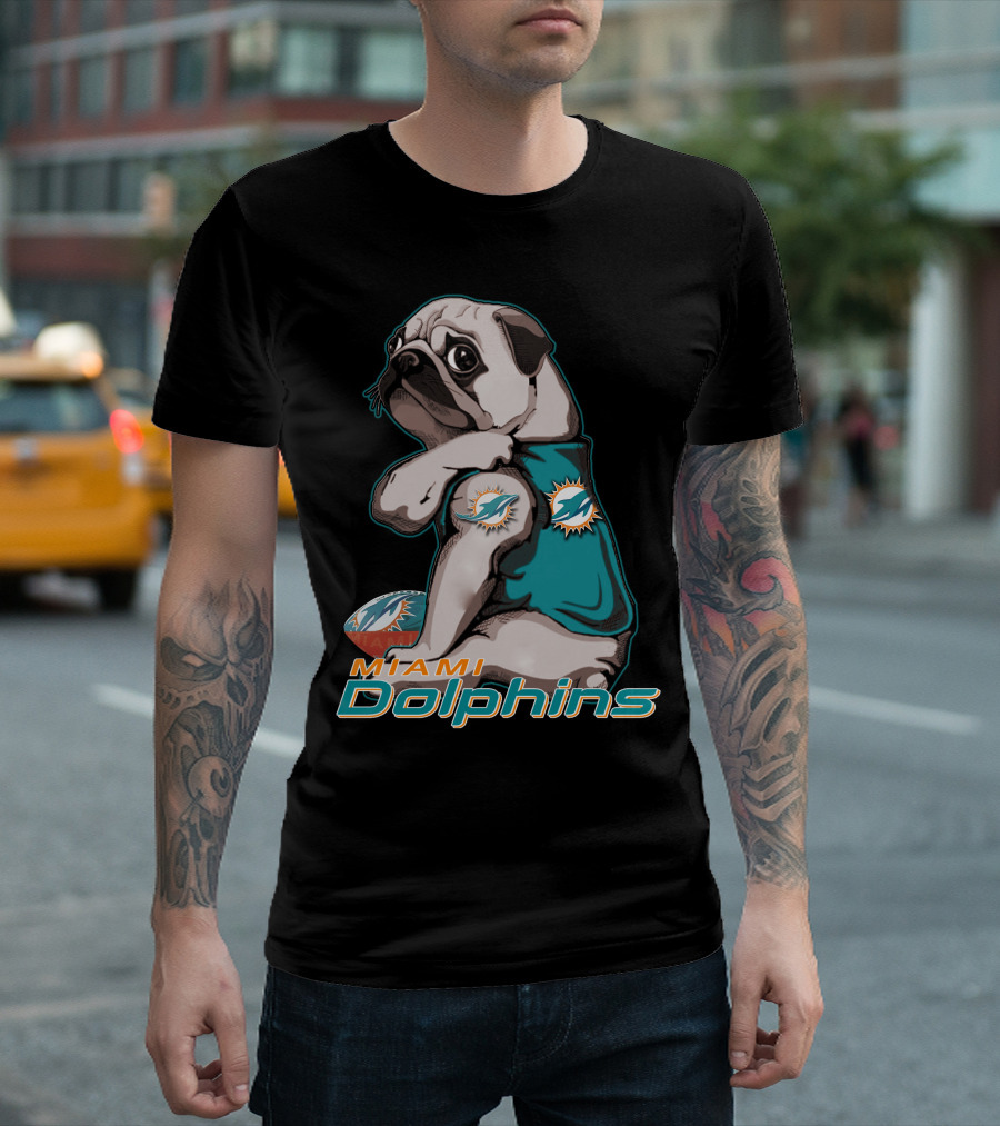 Miami Dolphins Pug Football T-Shirt