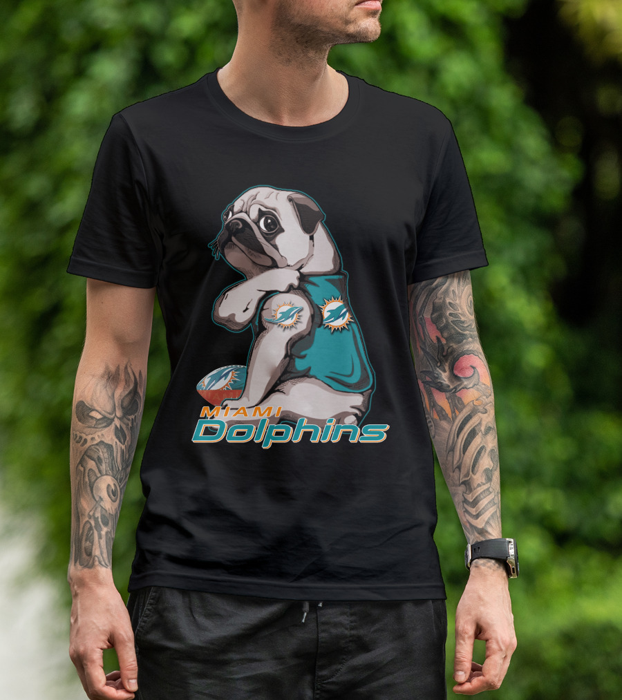 Miami Dolphins Pug Football T-Shirt