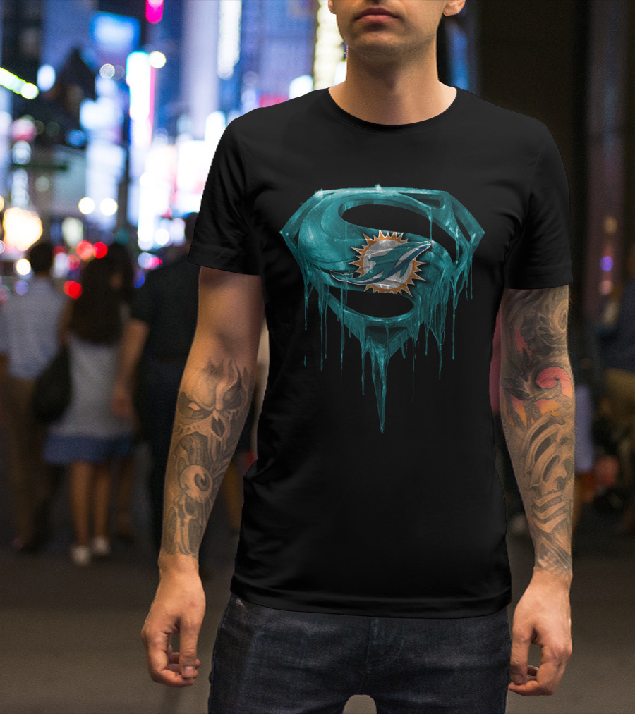 Miami Dolphins Superman Logo Dripping Effect T-Shirt