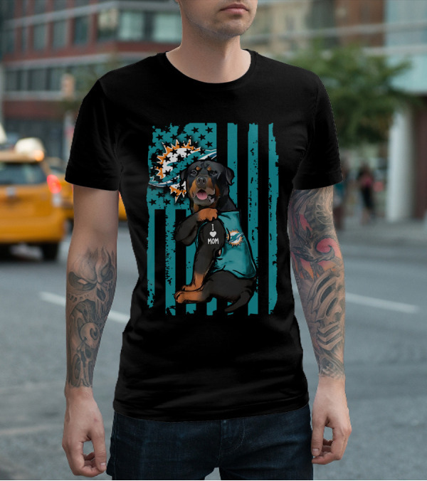Rottweiler I Love Mom Miami Dolphins Fan Flag T-Shirt