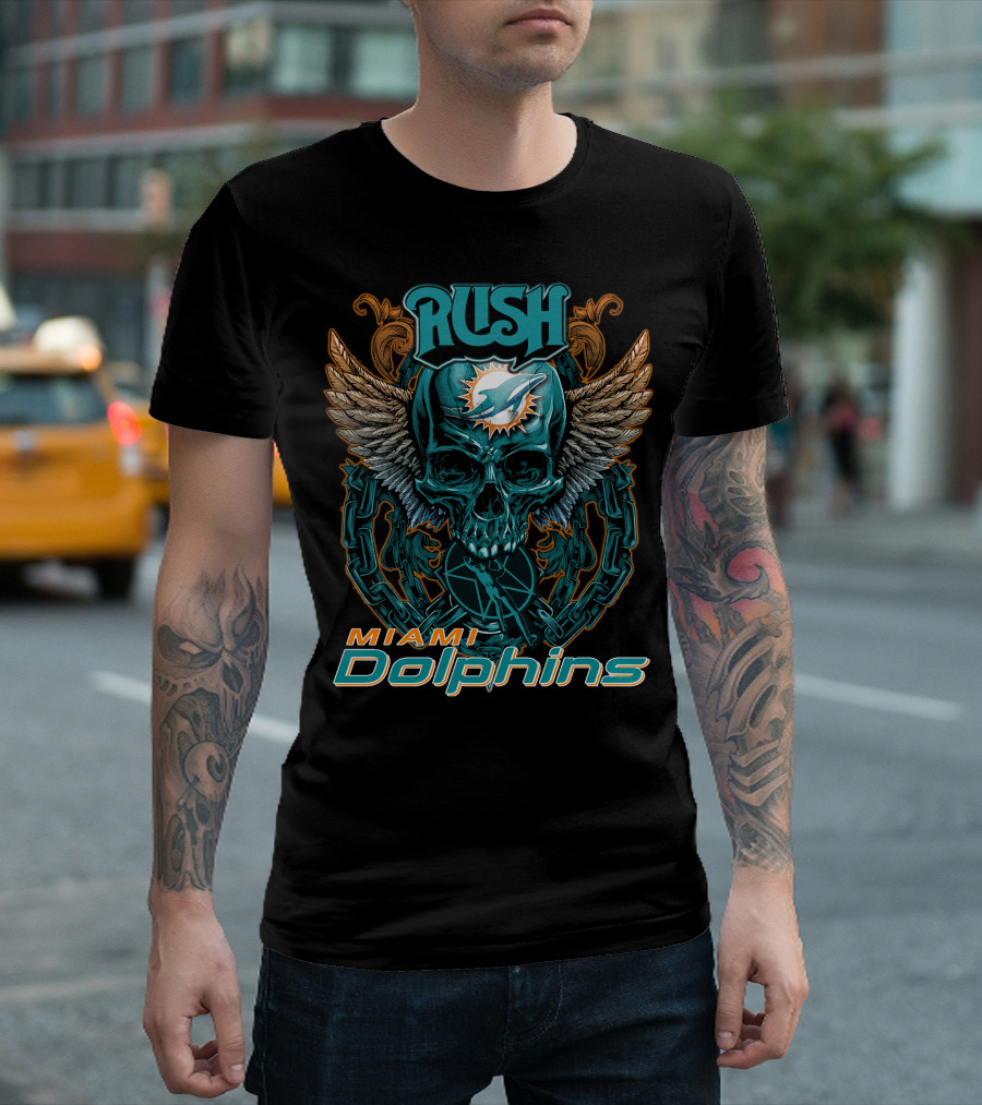 RUSH Miami Dolphins Skull Wings Chain T-Shirt