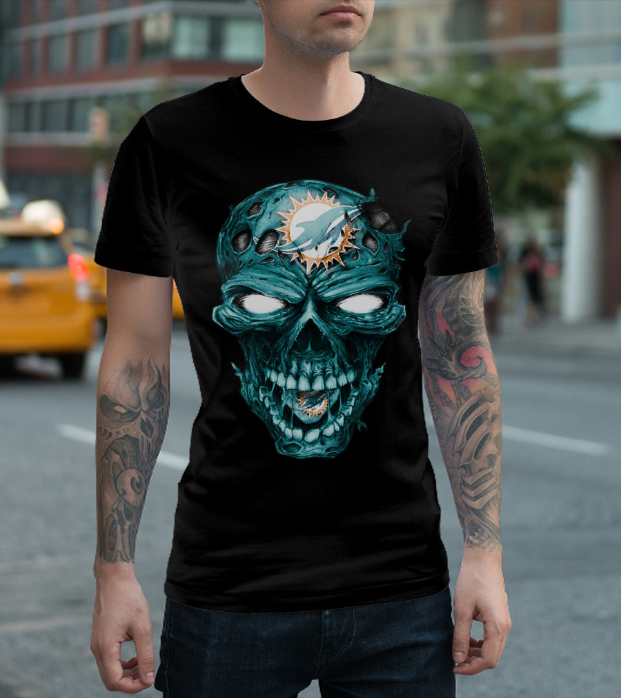 Skull Miami Dolphins Zombie Head T-Shirt