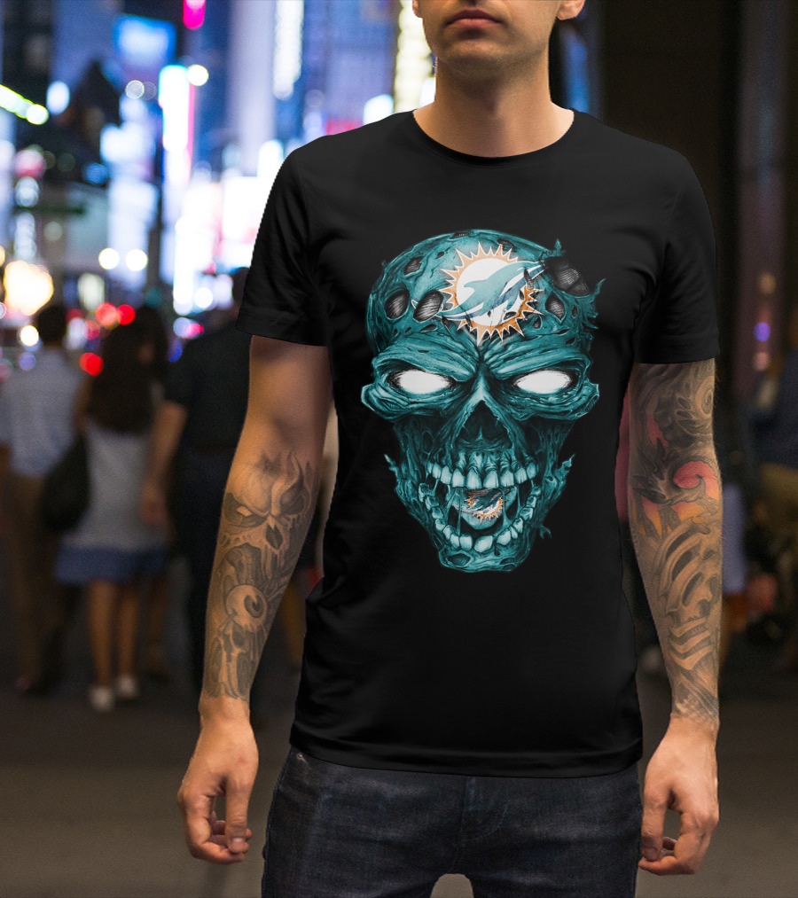 Skull Miami Dolphins Zombie Head T-Shirt