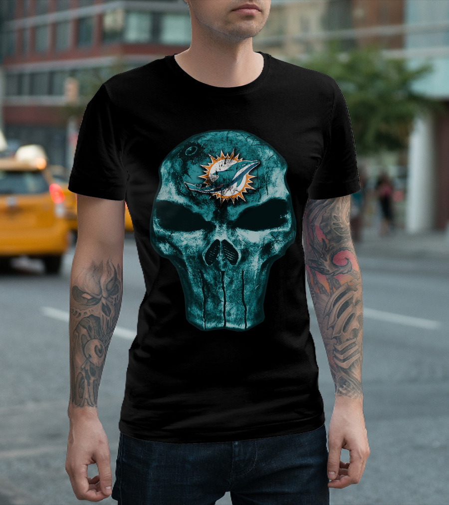 Skull Miami Dolphins Logo Fusion T-Shirt