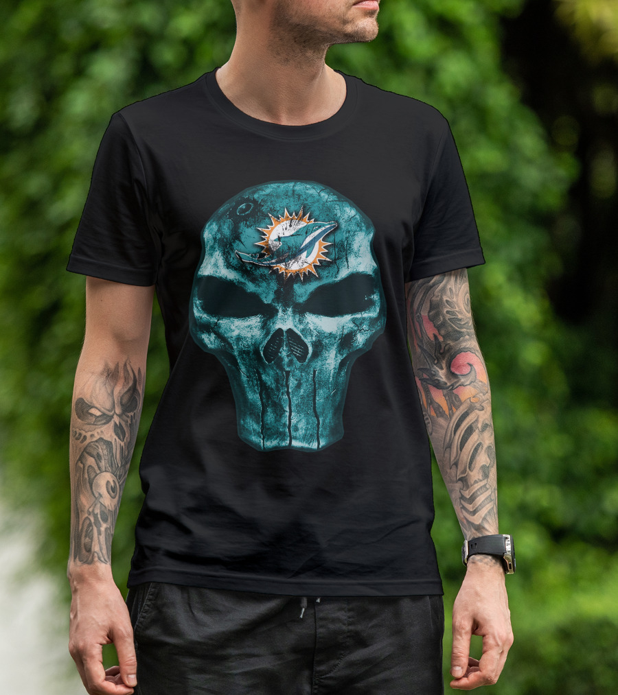 Skull Miami Dolphins Logo Fusion T-Shirt