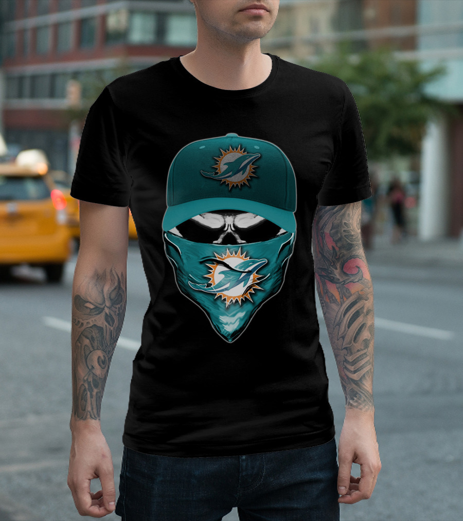 Skull Miami Dolphins Logo Hat and Bandana T-Shirt
