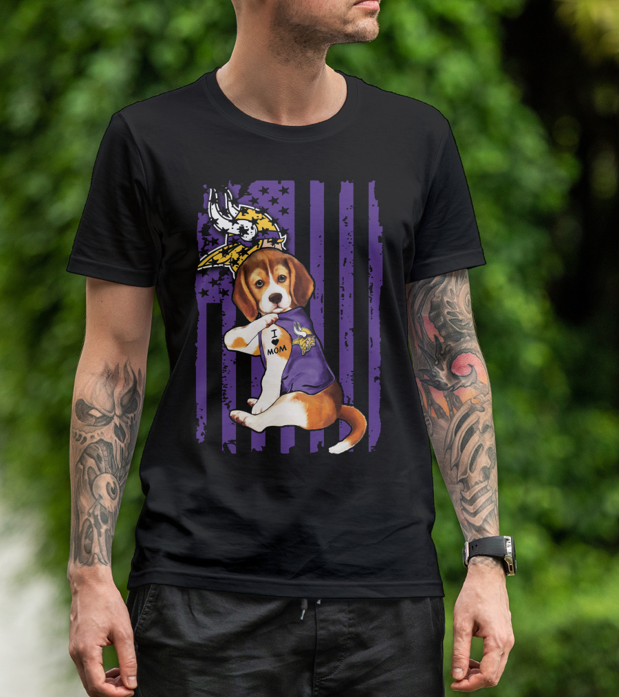 Beagle I Love Mom Minnesota Vikings Purple Flag T-Shirt