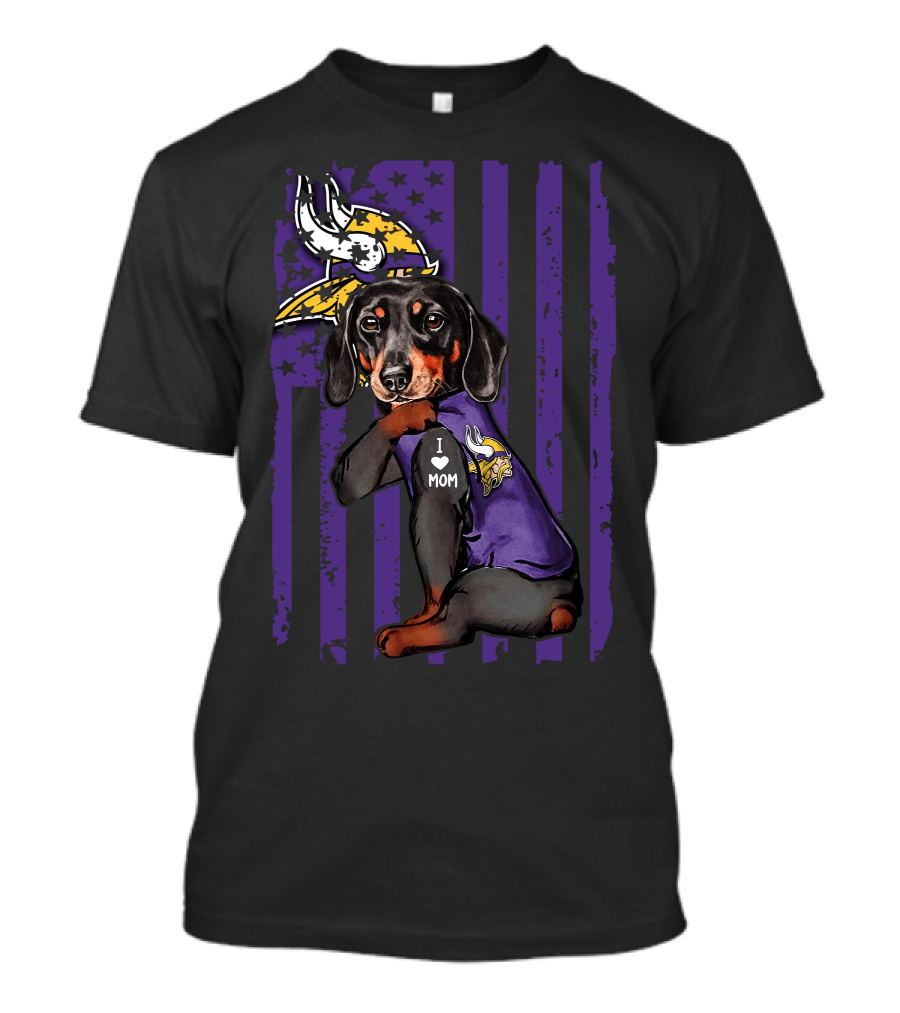Dachshund I Love Mom Minnesota Vikings Purple Flag T-Shirt