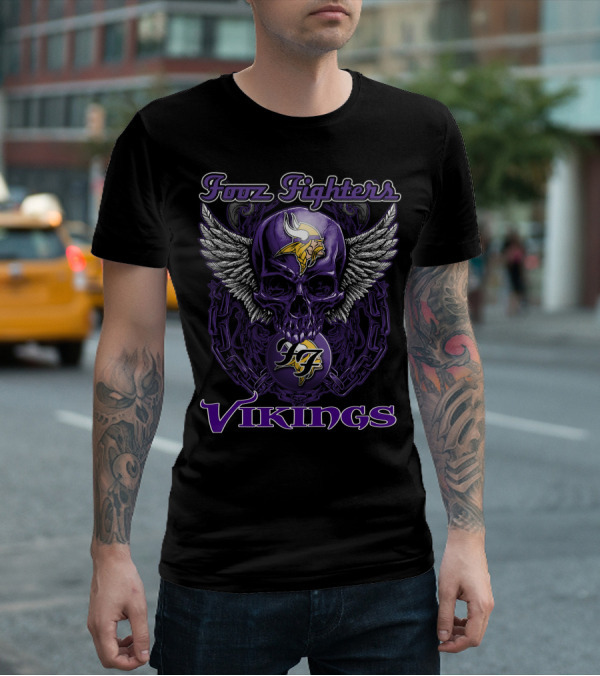 Foo Fighters Minnesota Vikings Skull Winged T-Shirt