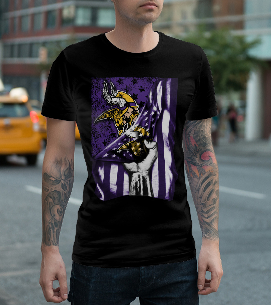 Minnesota Vikings Flag Stars and Stripes Viking T-Shirt