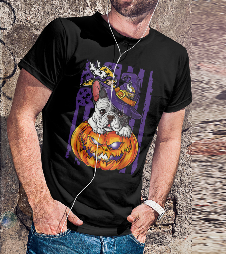 Hlw Bulldog Minnesota Vikings Witch Pumpkin Halloween T-Shirt