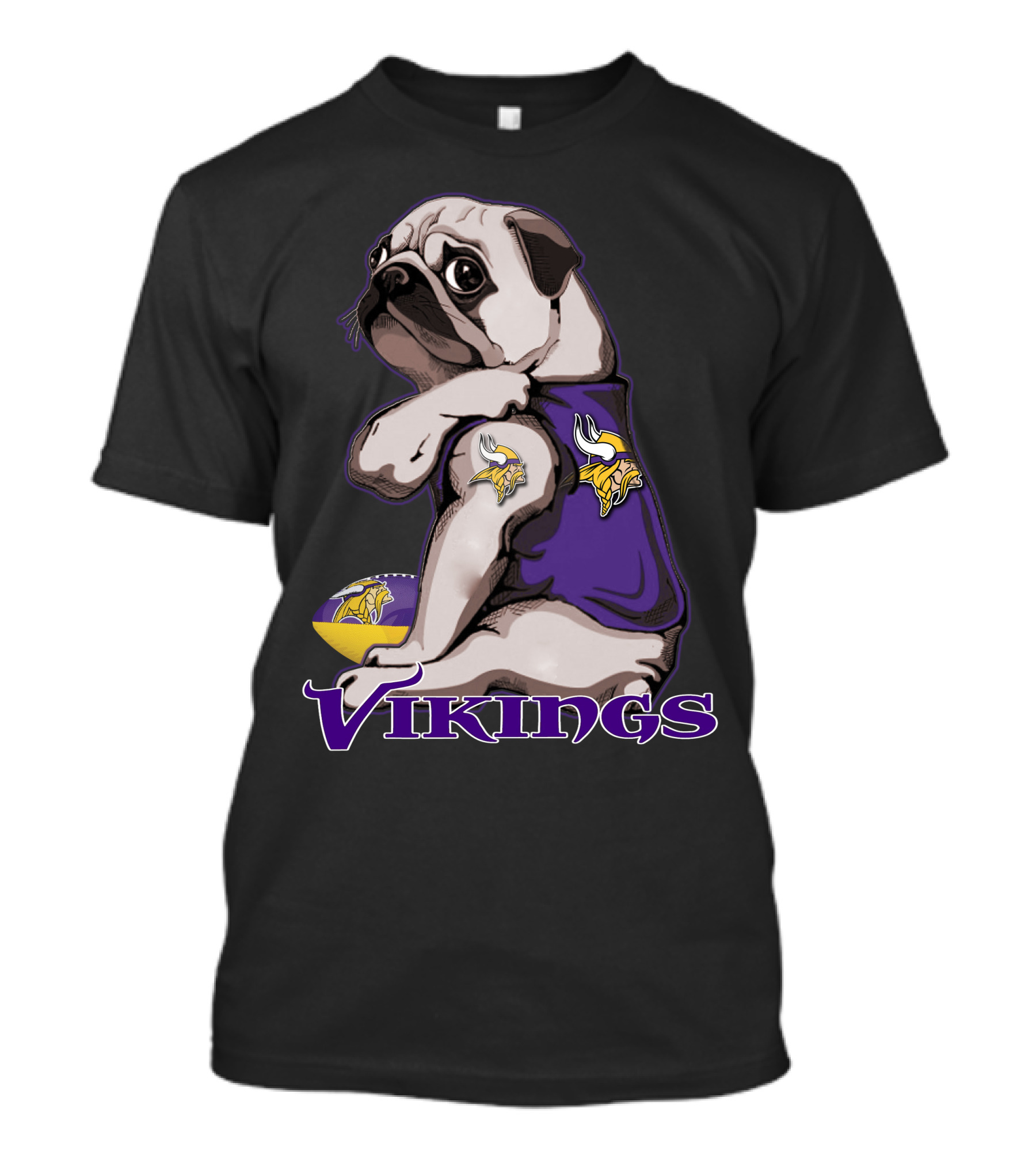 Pug Wearing Minnesota Vikings Jersey T-Shirt