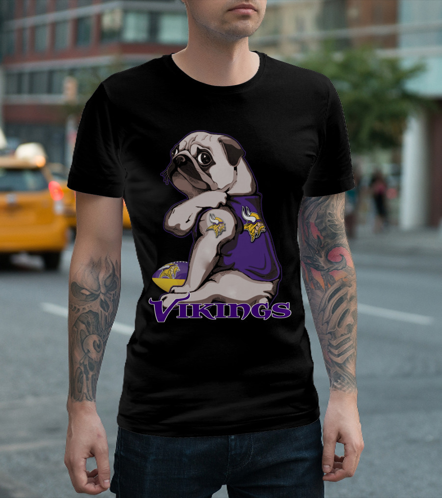 Pug Wearing Minnesota Vikings Jersey T-Shirt