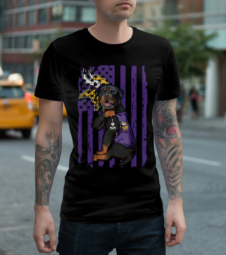 Rottweiler I Love Mom Minnesota Vikings Vikings Logo Flag T-Shirt
