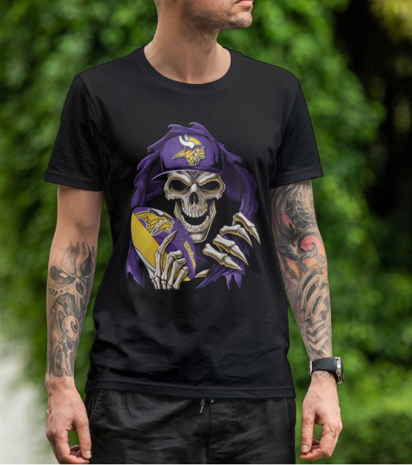 Minnesota Vikings Skull With Football And Cap T-Shirt