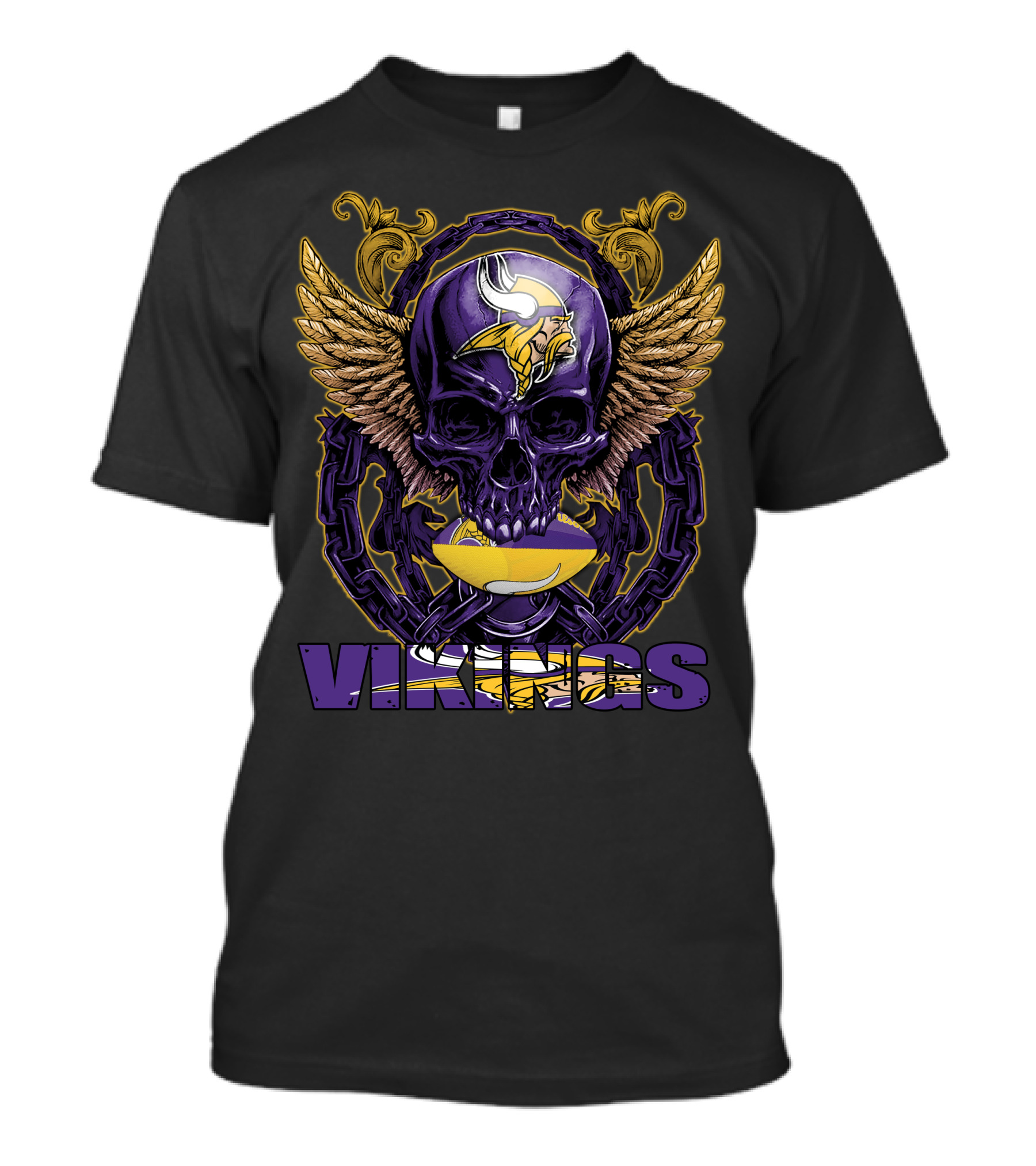 Skullfb Minnesota Vikings Winged Skull And Football Helmet T-Shirt
