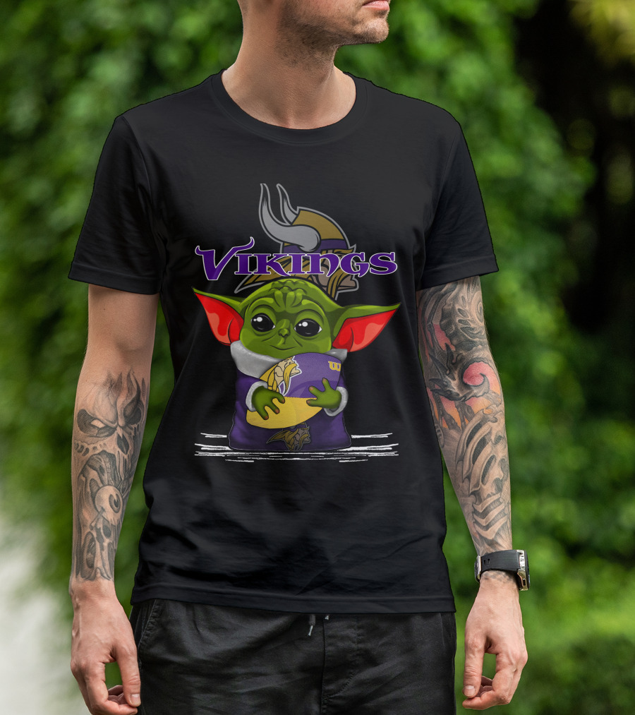 Vikings Baby Yoda Holding Minnesota Team Football T-Shirt
