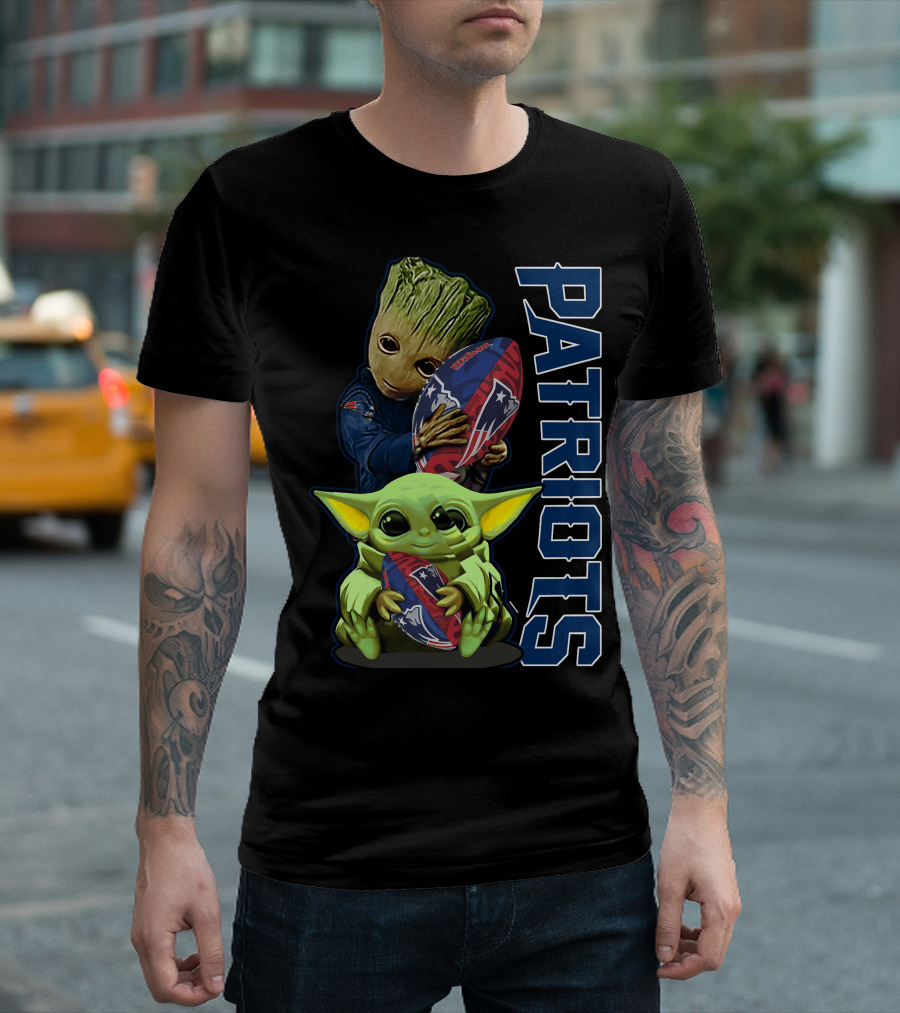 Grzd New England Patriots Baby Yoda and Groot Football Combo T-Shirt