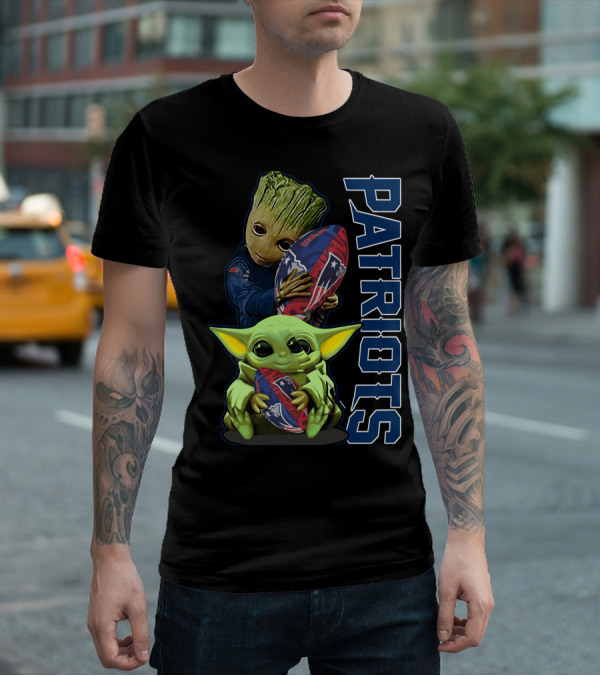 Grzd New England Patriots Baby Yoda And Groot Football Combo T-Shirt