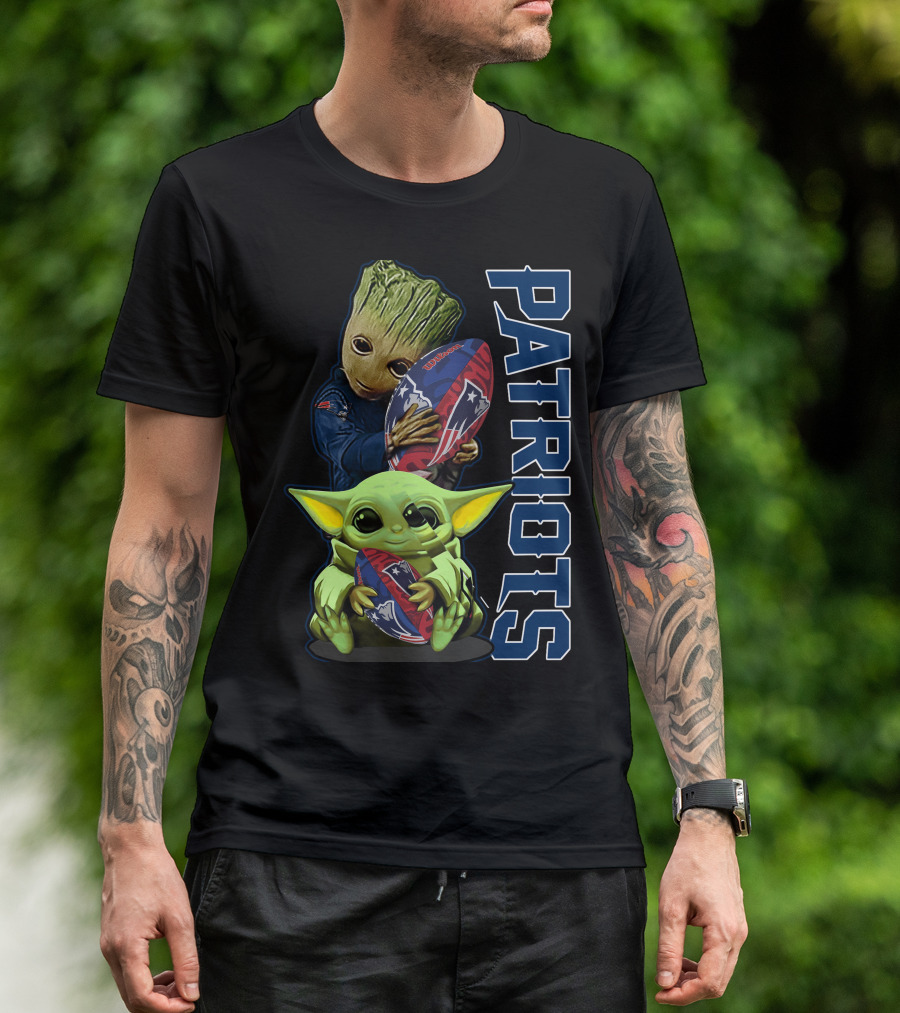 Grzd New England Patriots Baby Yoda And Groot Football Combo T-Shirt