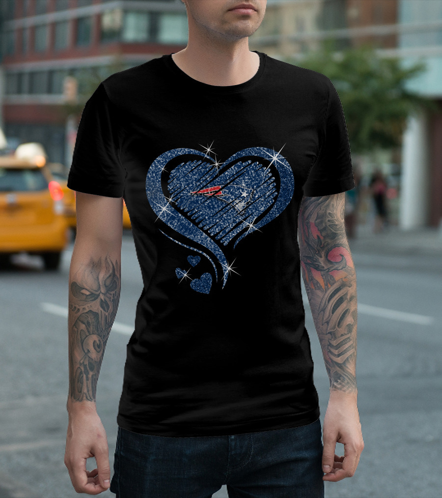 Heart Diamond New England Patriots Blue Sparkle T-Shirt