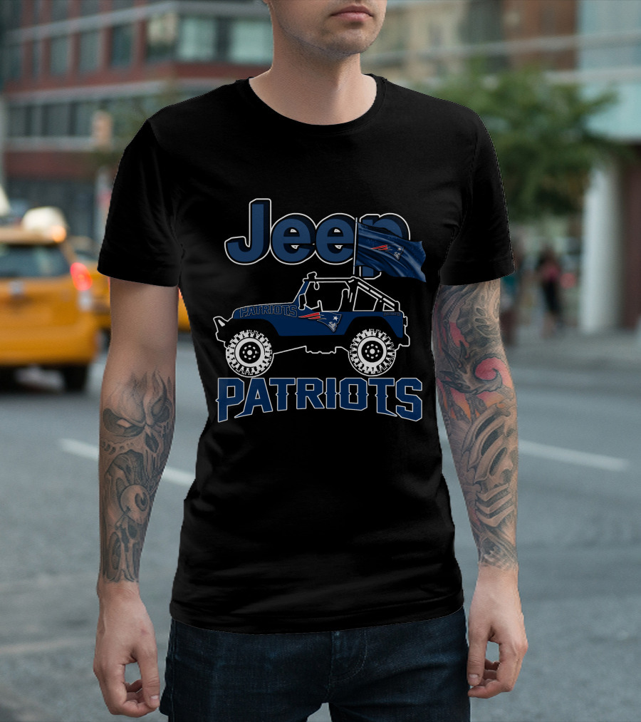 Jeep New England Patriots Patriots Football Jeep Flag Rugged Adventure T-Shirt