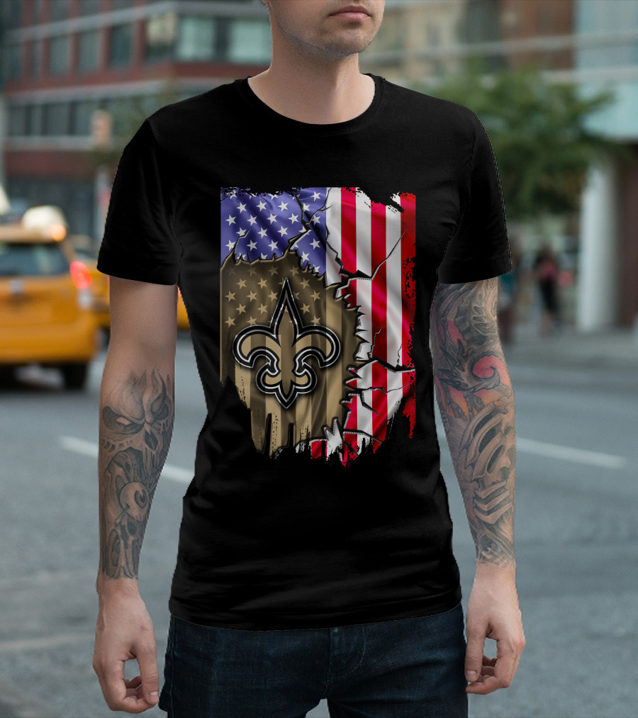 Flag V2 New Orleans Saints USA Flag Fleur-de-Lis T-Shirt