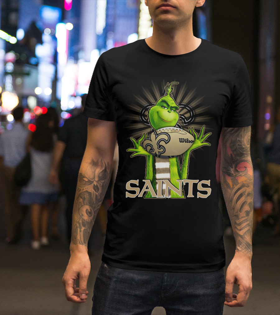 Grinch Holding Wilson Football New Orleans Saints T-Shirt