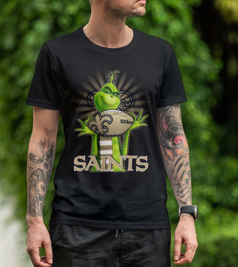 Grinch Holding Wilson Football New Orleans Saints T-Shirt