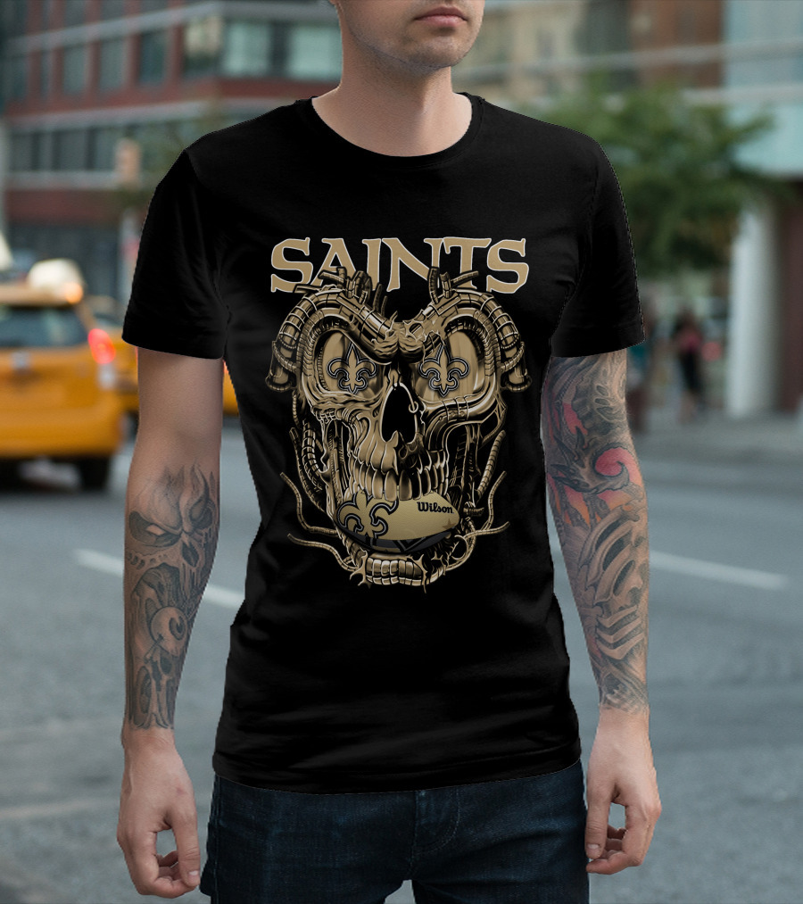 Saints Dragonskull Helmet Fleur-de-Lis Wilson Football T-Shirt