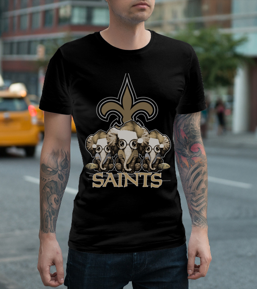 New Orleans Saints Elephan Xmas Fleur-de-Lis T-Shirt