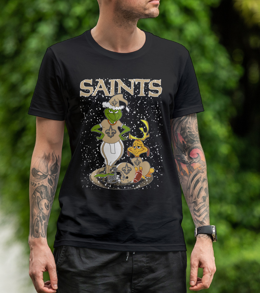 Grinchxmas New Orleans Saints Football Snowy Scene T-Shirt