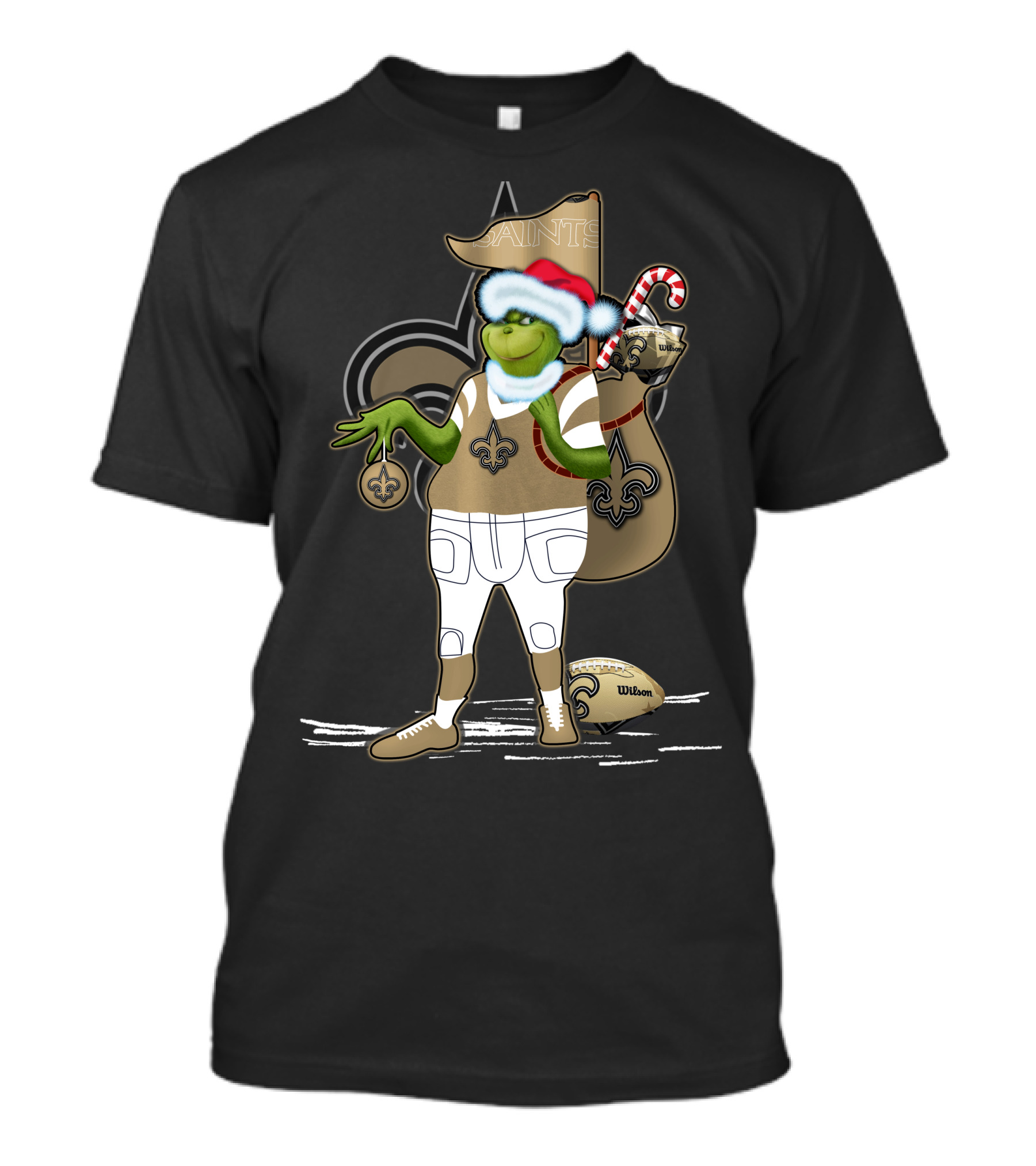 Grinchxmas New Orleans Saints Football Holiday Fun With Santa Hat And Fleur-de-Lis T-Shirt