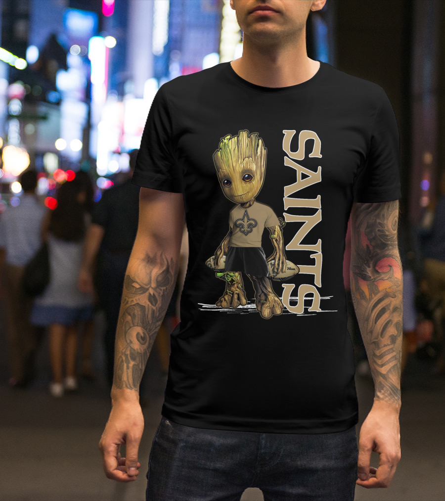 Groot New Orleans Saints Guardian With Fleur-de-Lis T-Shirt