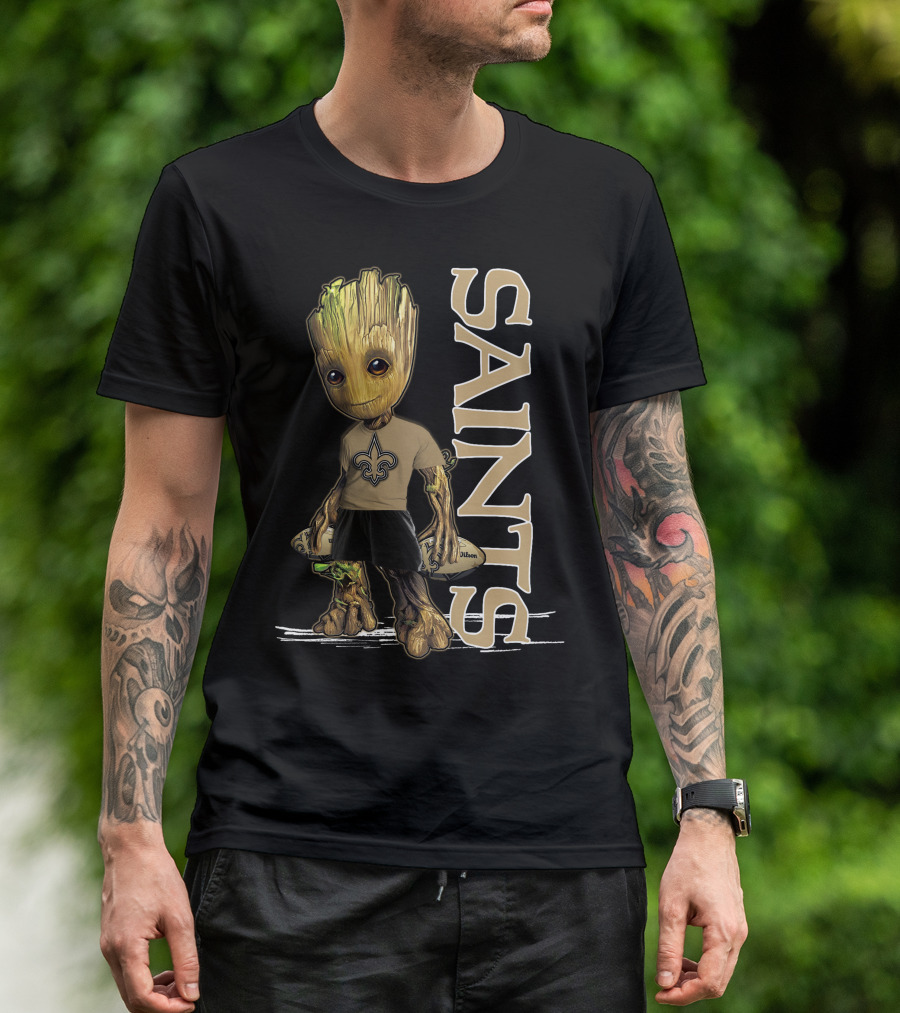 Groot New Orleans Saints Guardian With Fleur-de-Lis T-Shirt