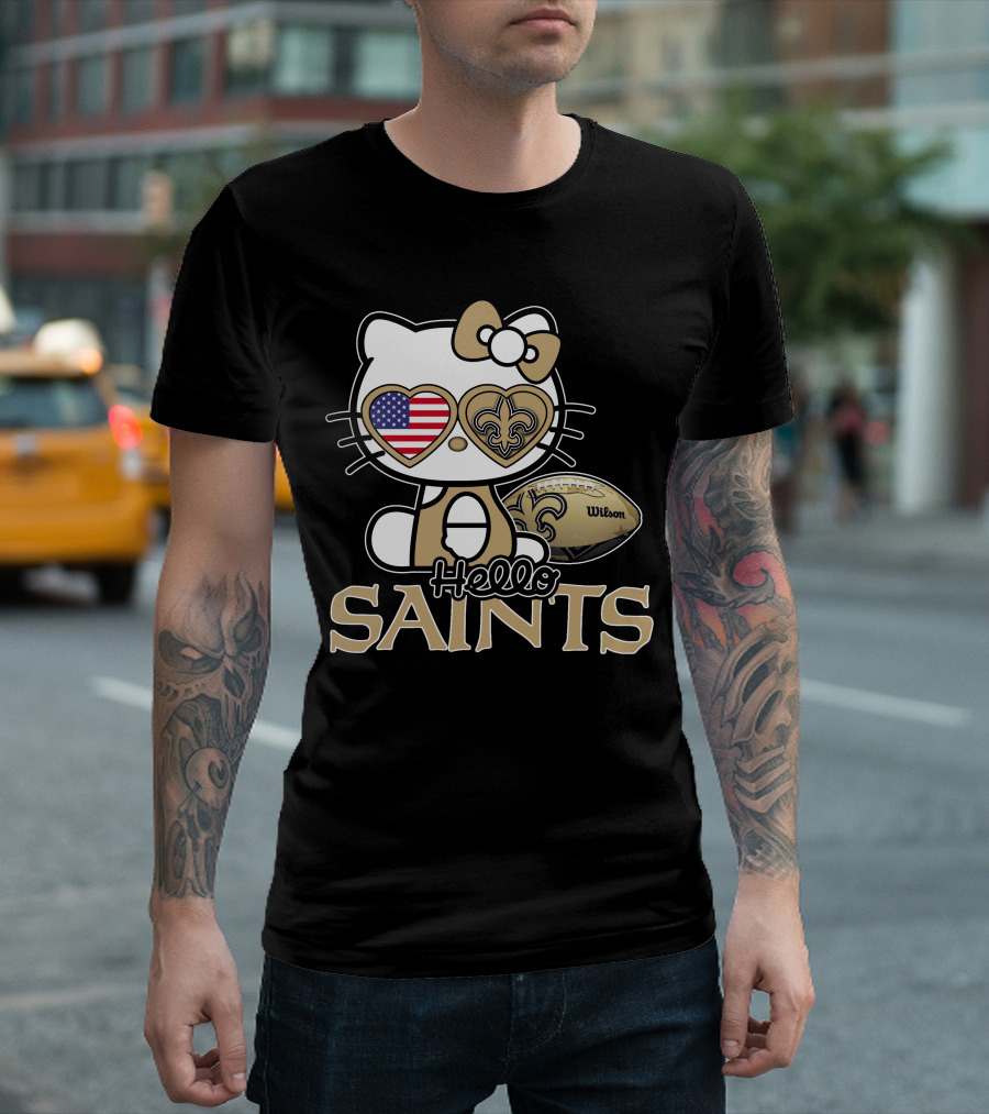 Hello Kitty American Flag Saints Football Wilson T-Shirt
