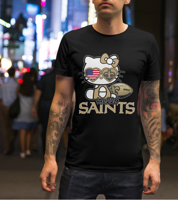 Hello Kitty American Flag Saints Football Wilson T-Shirt