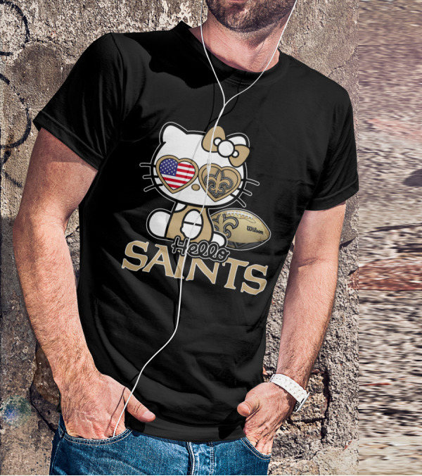 Hello Kitty American Flag Saints Football Wilson T-Shirt