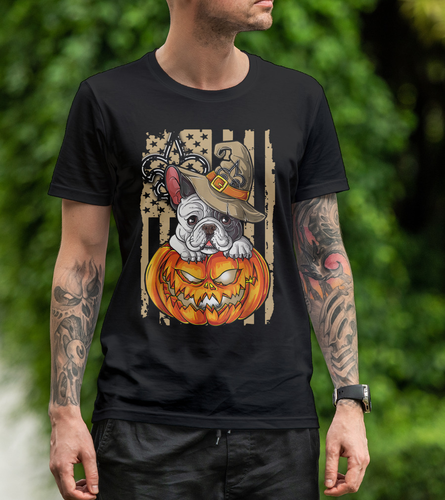 Hlw Bulldog New Orleans Saints Halloween Pumpkin Fleur-de-Lis T-Shirt