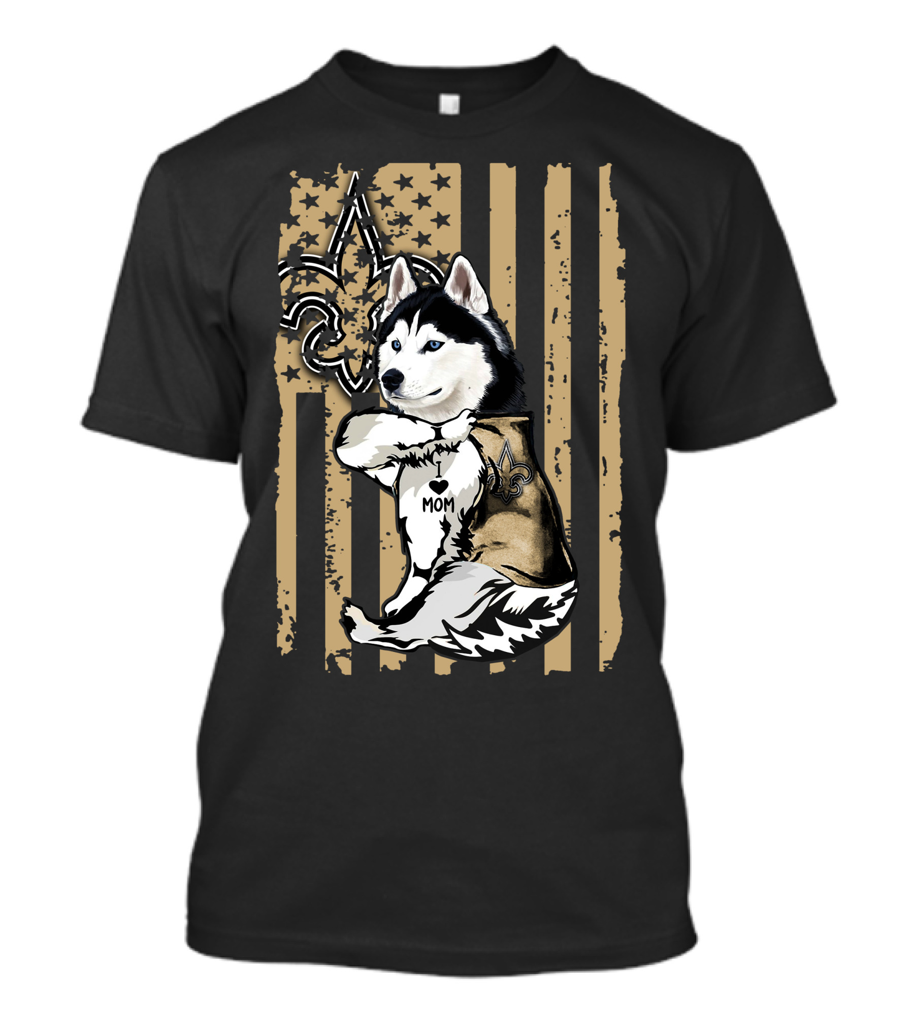 Siberian Husky Mom New Orleans Saints Fleur-de-Lis American Flag T-Shirt
