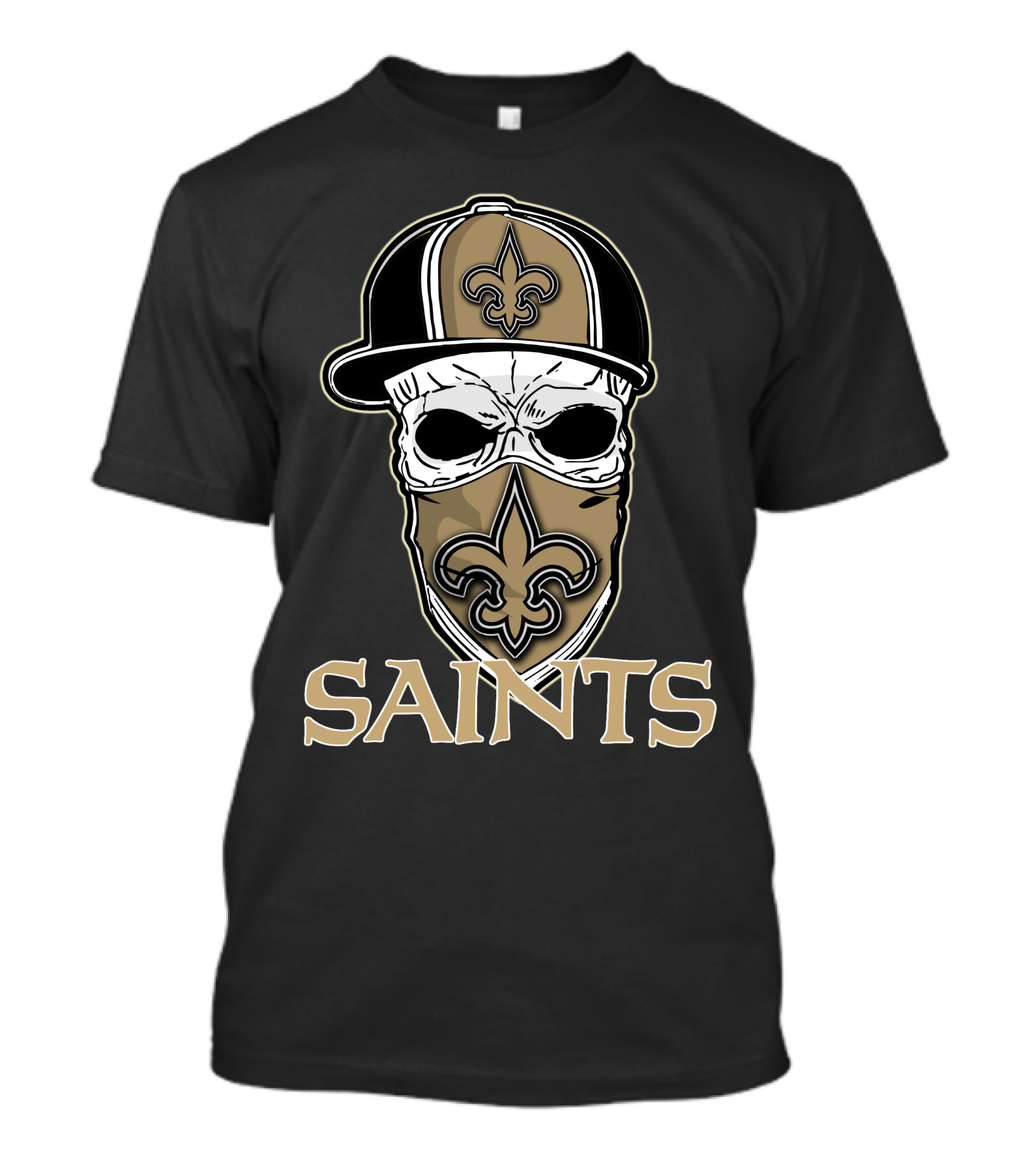 Skull Wearing Fleur-de-Lis Cap Mask New Orleans Saints T-Shirt